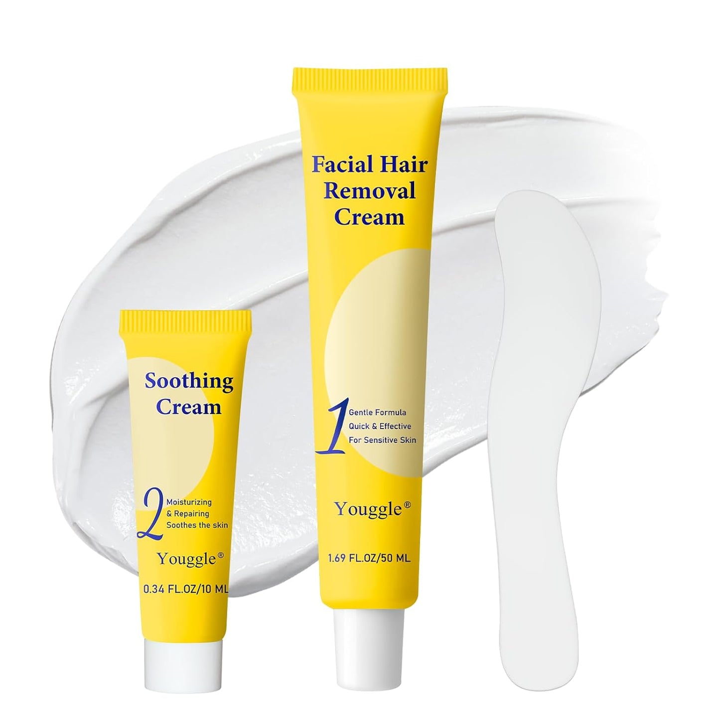 5 Min Facial Hair Removal For Women, Painless & Gentle Sensitive Skin Hair Removal Cream with Soothing Cream for Chin & Upper Lip & Cheeks - 2.03 Fl Oz