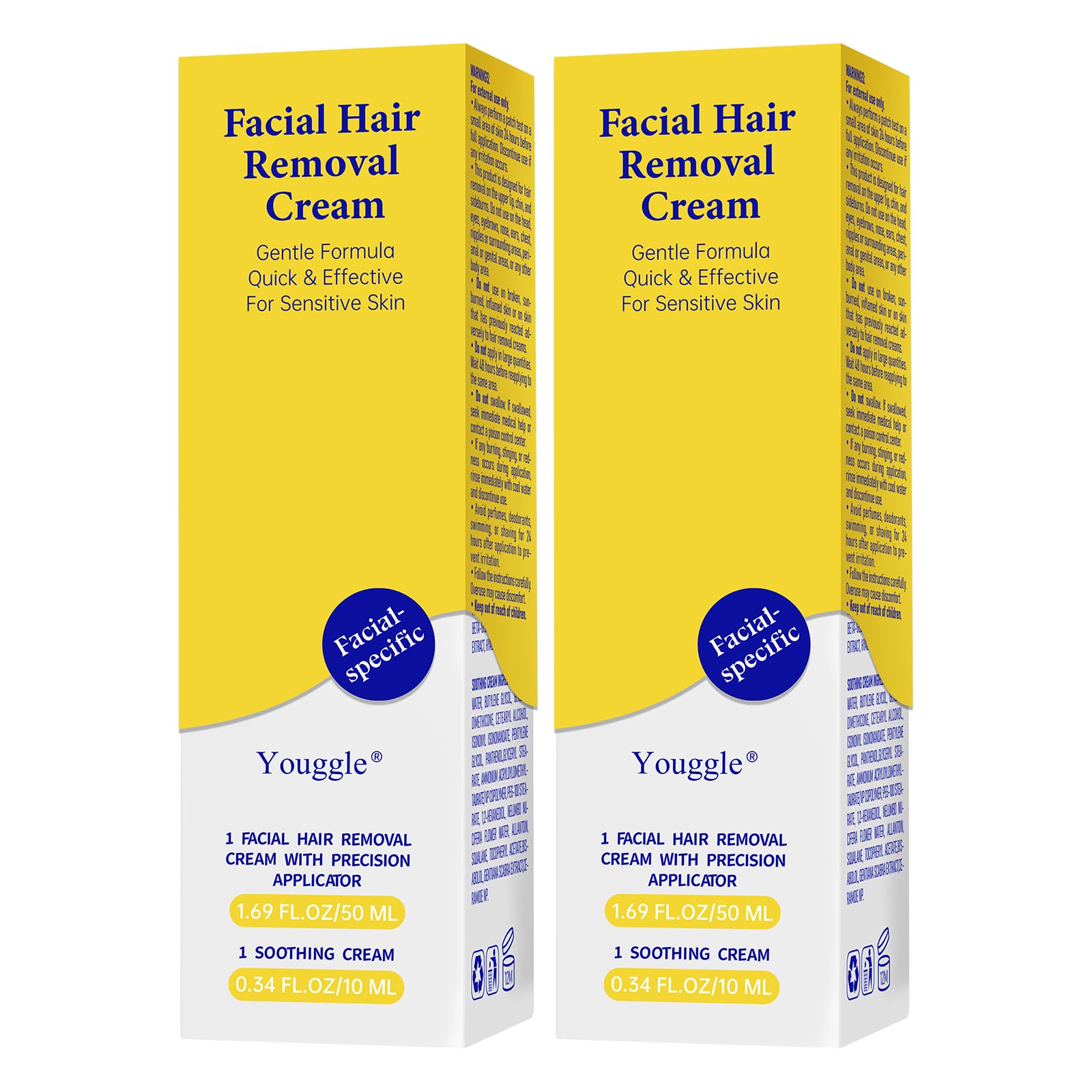 5 Min Facial Hair Removal For Women, Painless & Gentle Sensitive Skin Hair Removal Cream with Soothing Cream for Chin & Upper Lip & Cheeks - 2.03 Fl Oz