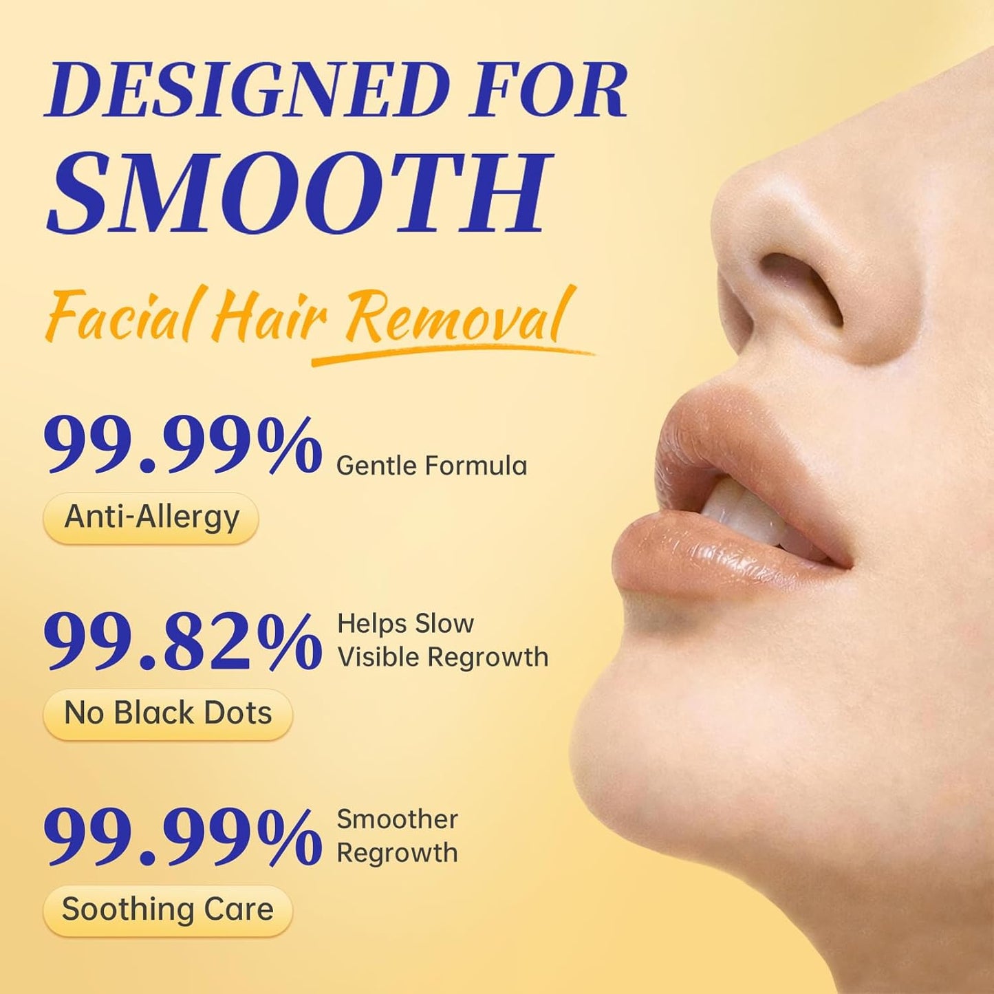 5 Min Facial Hair Removal For Women, Painless & Gentle Sensitive Skin Hair Removal Cream with Soothing Cream for Chin & Upper Lip & Cheeks - 2.03 Fl Oz